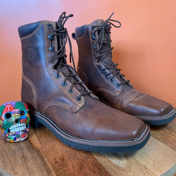 justin stampede lace up square toe